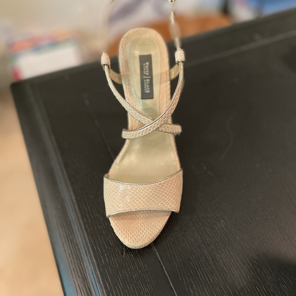 White House Black Market Cream Snake Skin Heels